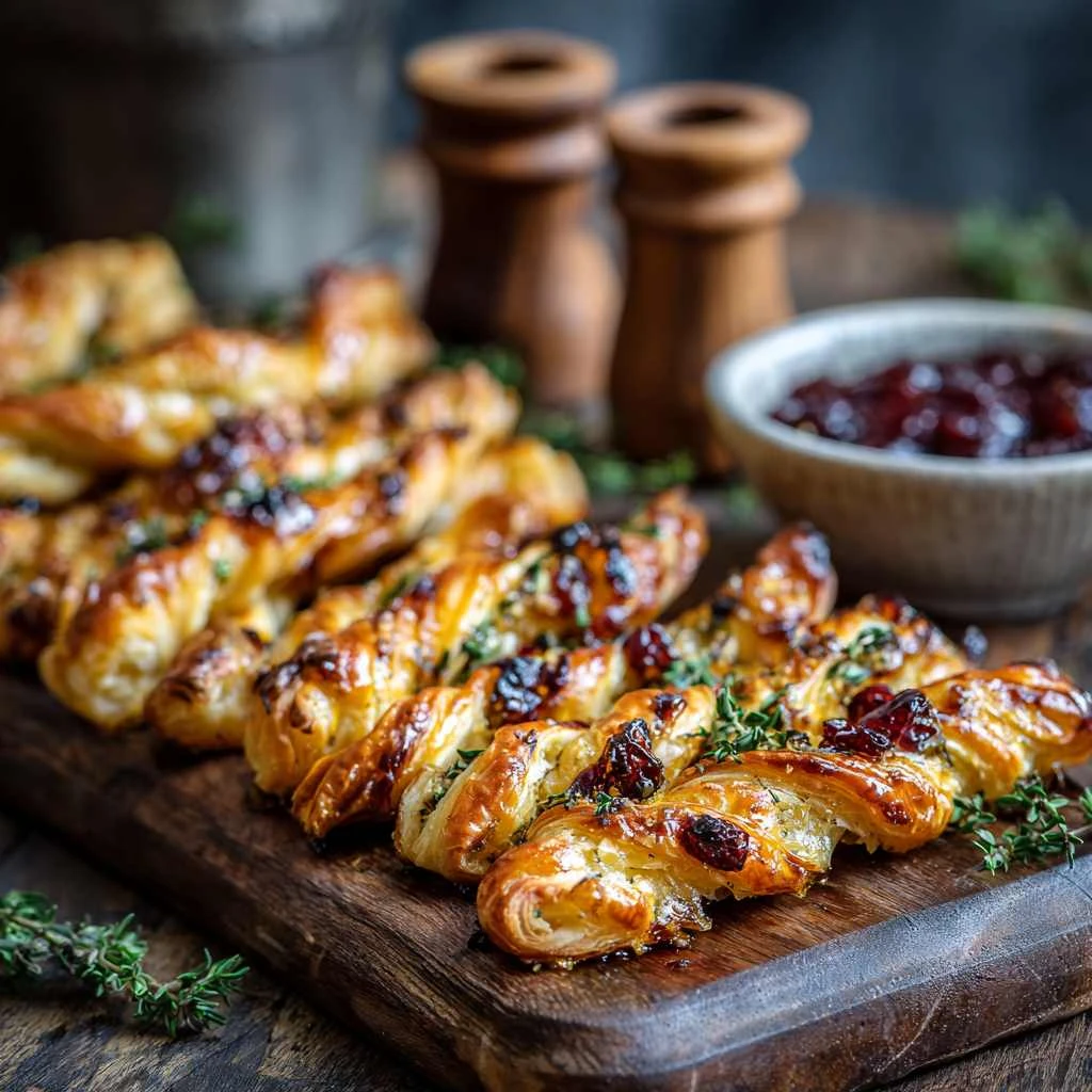 Cranberry Brie Puff Twists with Fresh Thyme