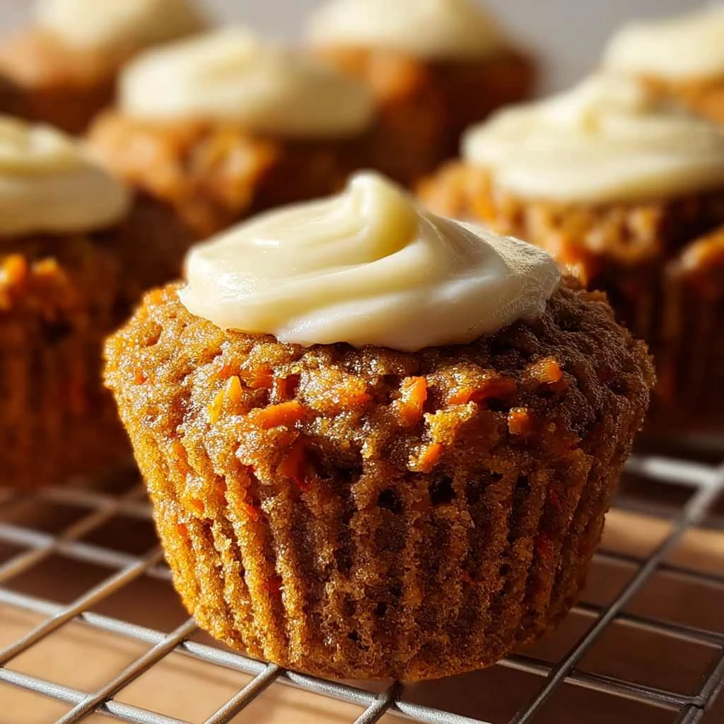 Moist Carrot Cake Muffins with Cream Cheese Topping
