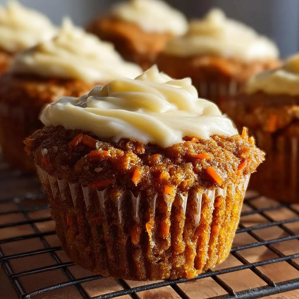 Moist Carrot Cake Muffins Cream Cheese Topping