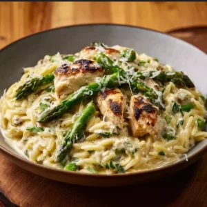 Creamy Parmesan Orzo with Chicken and Asparagus