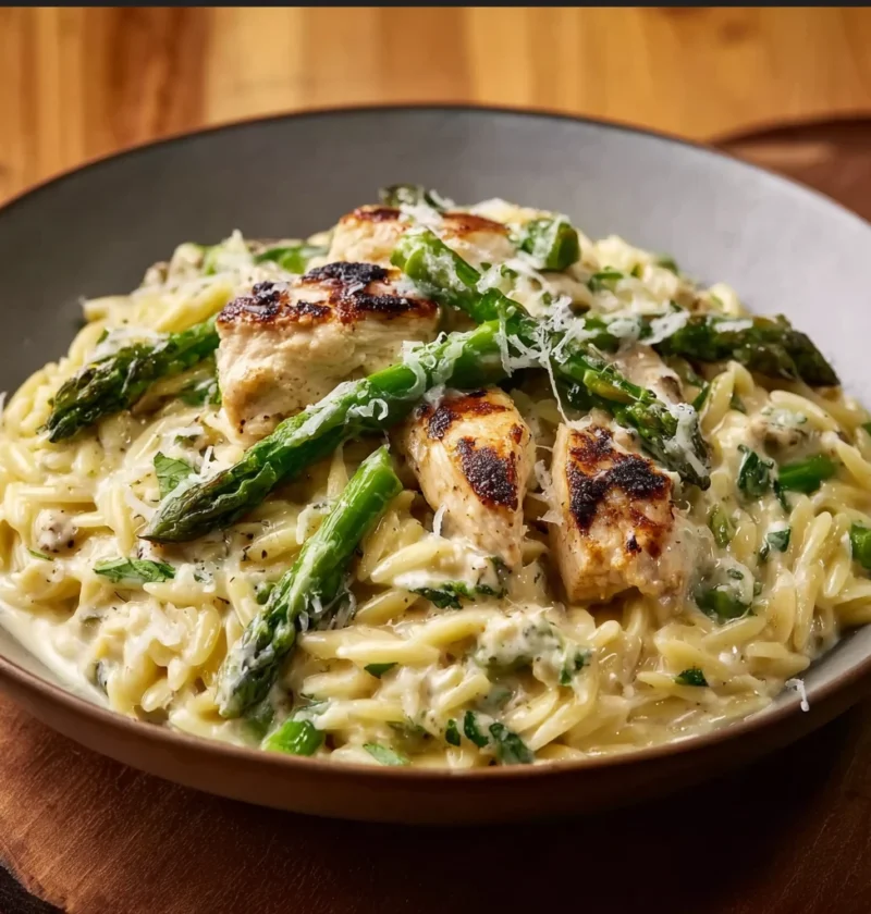 Creamy Parmesan Orzo Chicken Asparagus