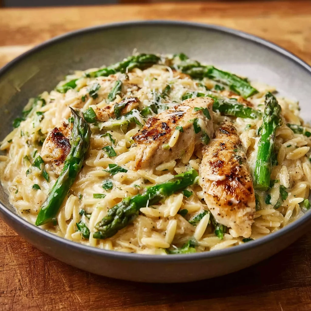 Creamy Parmesan Orzo Chicken Asparagus