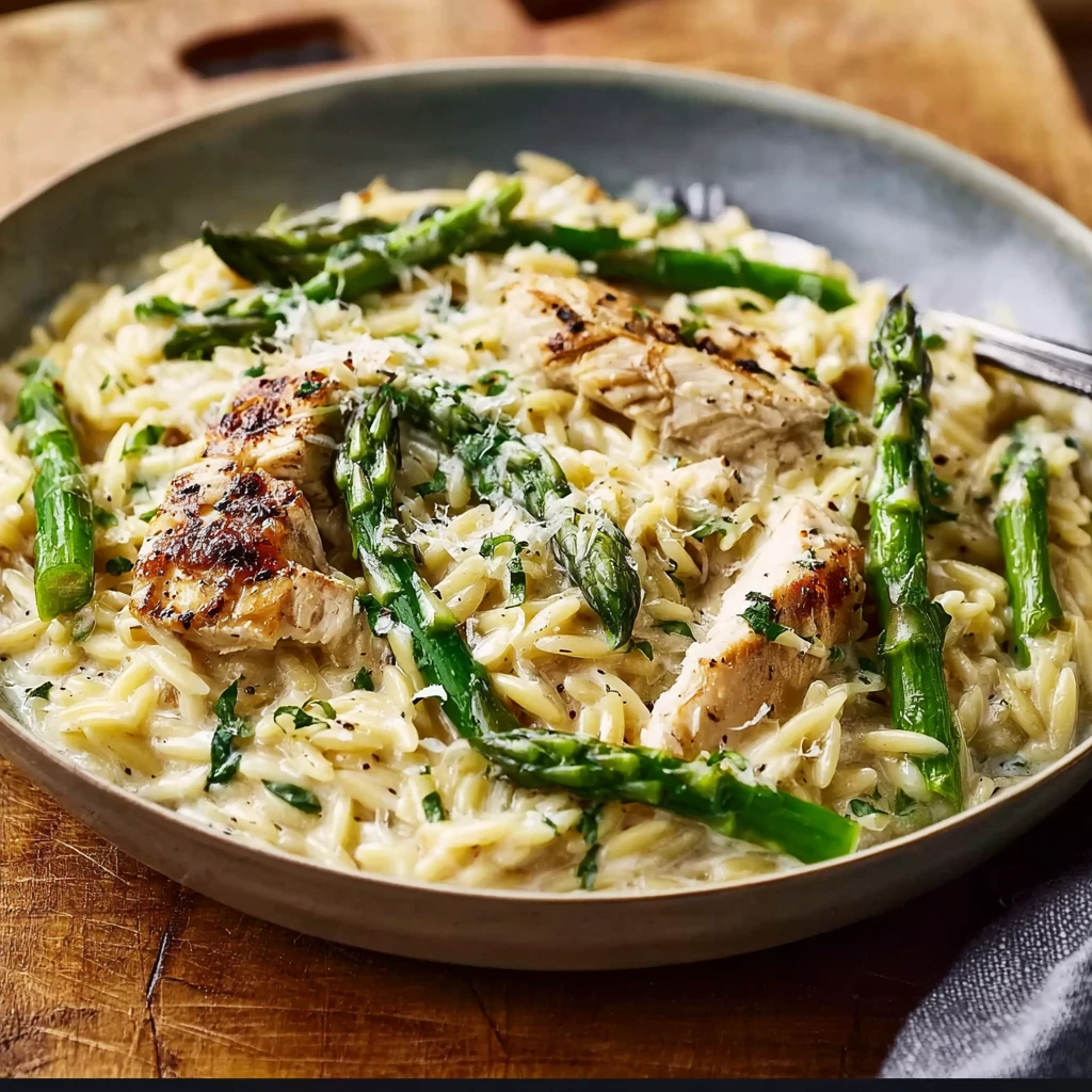 Creamy Parmesan Orzo Chicken Asparagus