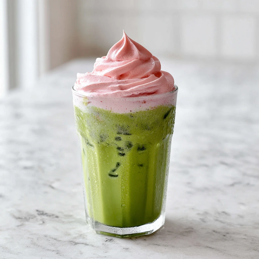 Iced Matcha Latte with Strawberry Cold Foam
