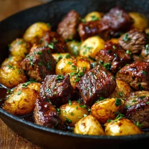 One-Pan Garlic Butter Beef Bites and Potatoes