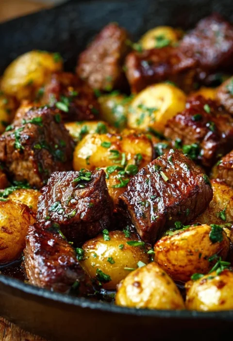Onepan Garlic Butter Beef Bites Potatoes