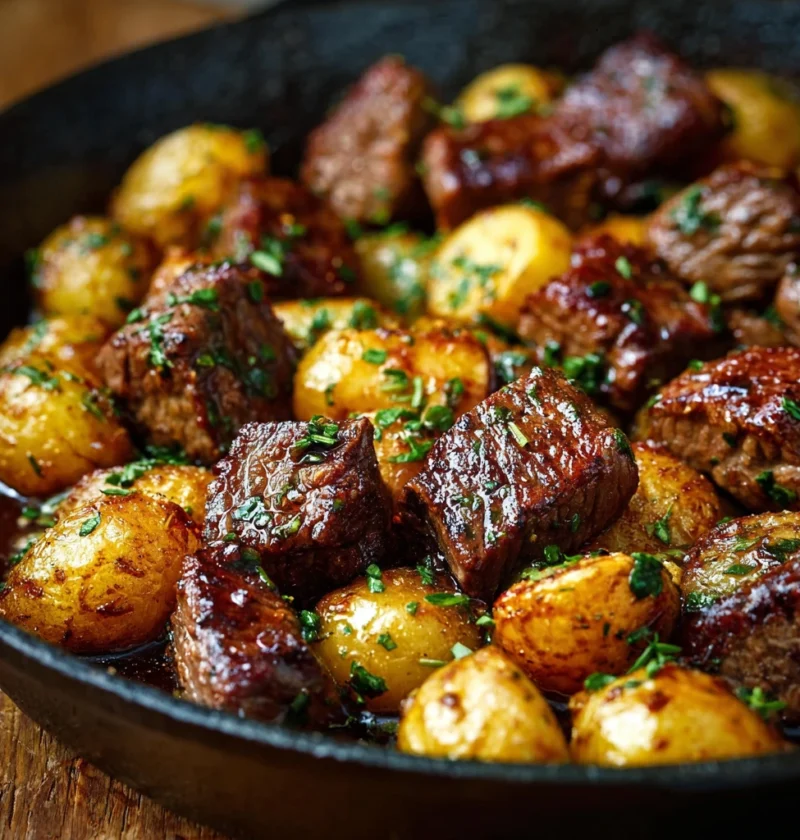 Onepan Garlic Butter Beef Bites Potatoes