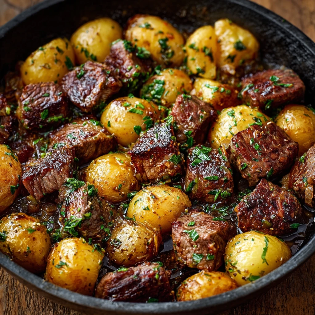 Onepan Garlic Butter Beef Bites Potatoes