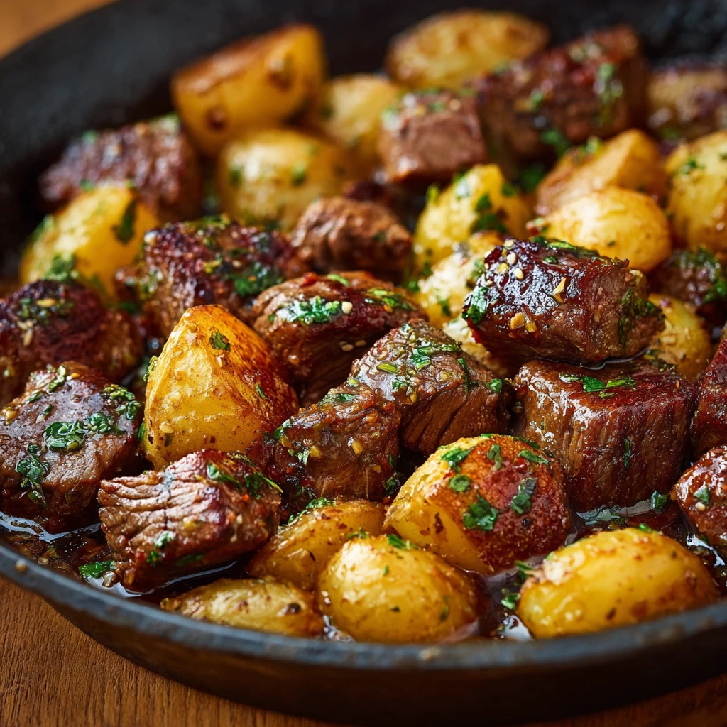 Onepan Garlic Butter Beef Bites Potatoes