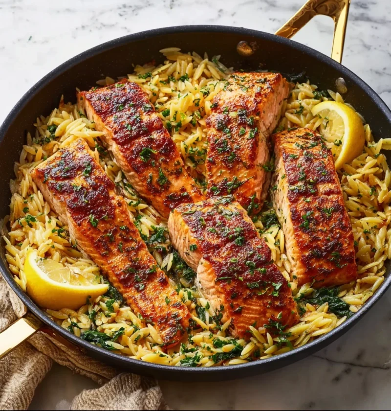 One Skillet Salmon Lemon Orzo
