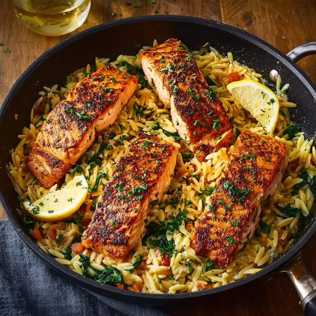 One Skillet Salmon Lemon Orzo