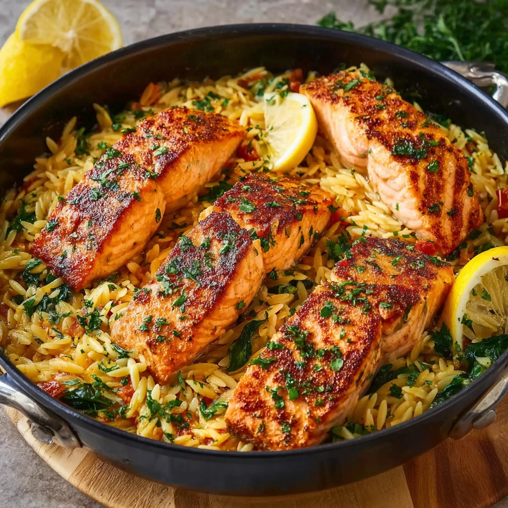 One Skillet Salmon Lemon Orzo