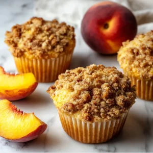 Peach Crumble Muffins (Soft, Buttery Muffins with Crunchy Pecan Crumble)