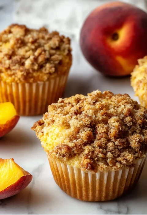 Peach Crumble Muffins Soft Buttery Crunchy Pecan