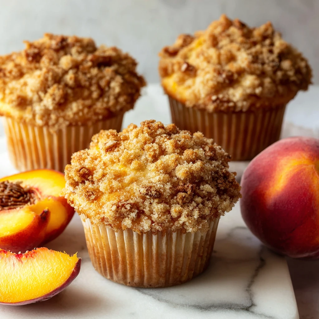 Peach Crumble Muffins Soft Buttery Crunchy Pecan