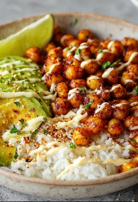 Spicy Roasted Chickpea Avocado Bowls