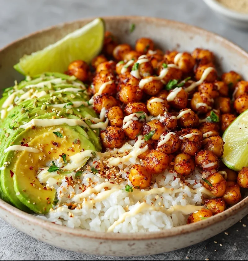Spicy Roasted Chickpea Avocado Bowls