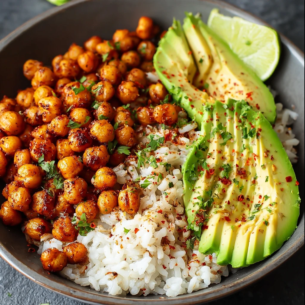 Spicy Roasted Chickpea Avocado Bowls