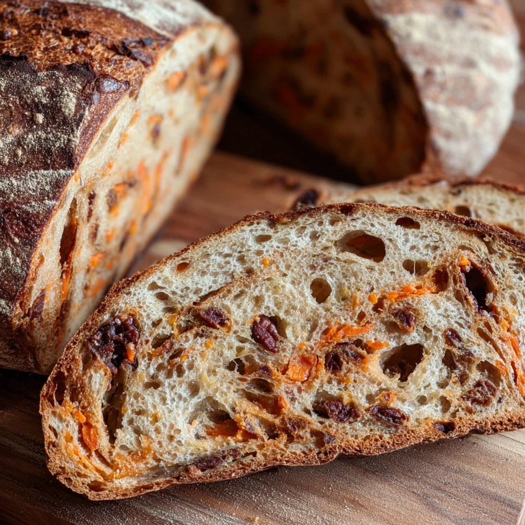 Carrot Cake Sourdough Bread with Raisins, Pecans & Cinnamon Swirl