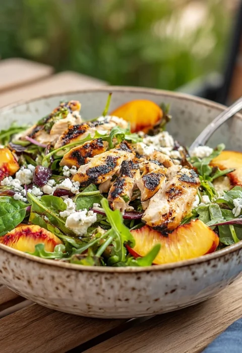 Grilled Peach Feta Chicken Salad
