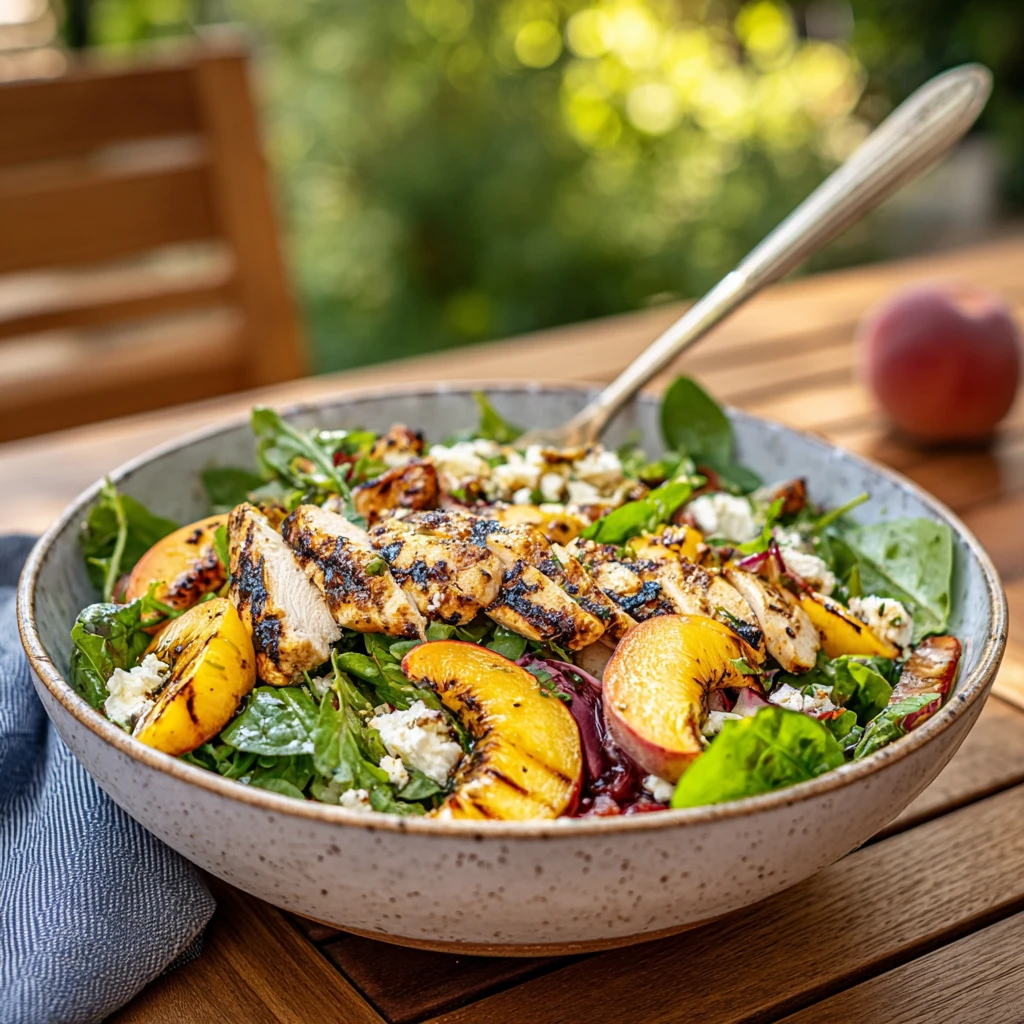 Grilled Peach Feta Chicken Salad