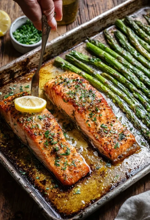 Sheetpan Garlic Butter Salmon Asparagus