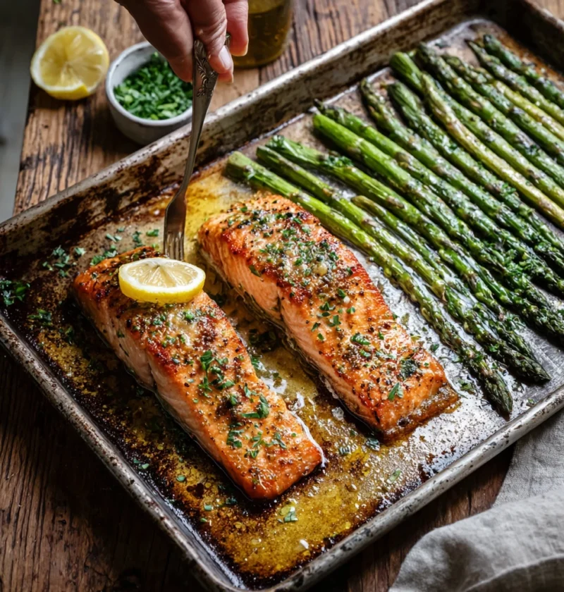 Sheetpan Garlic Butter Salmon Asparagus
