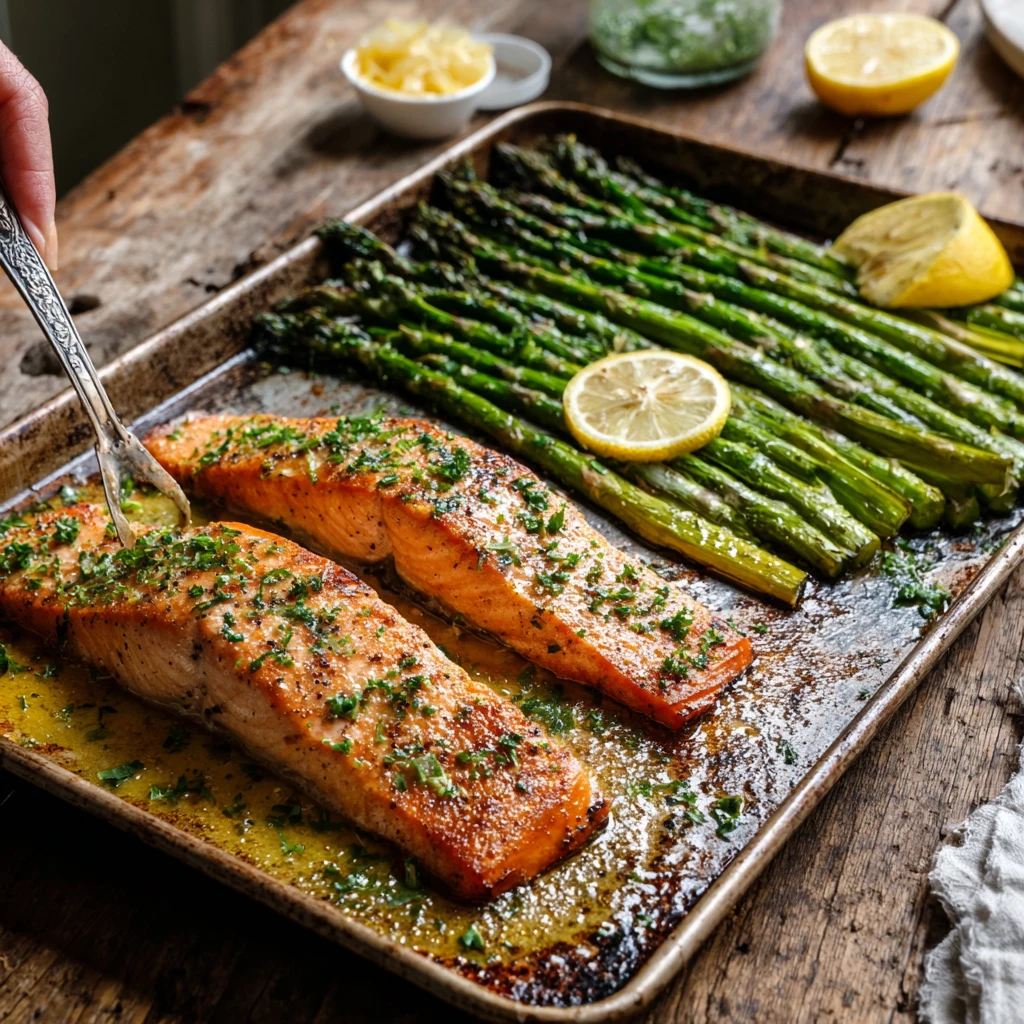 Sheetpan Garlic Butter Salmon Asparagus