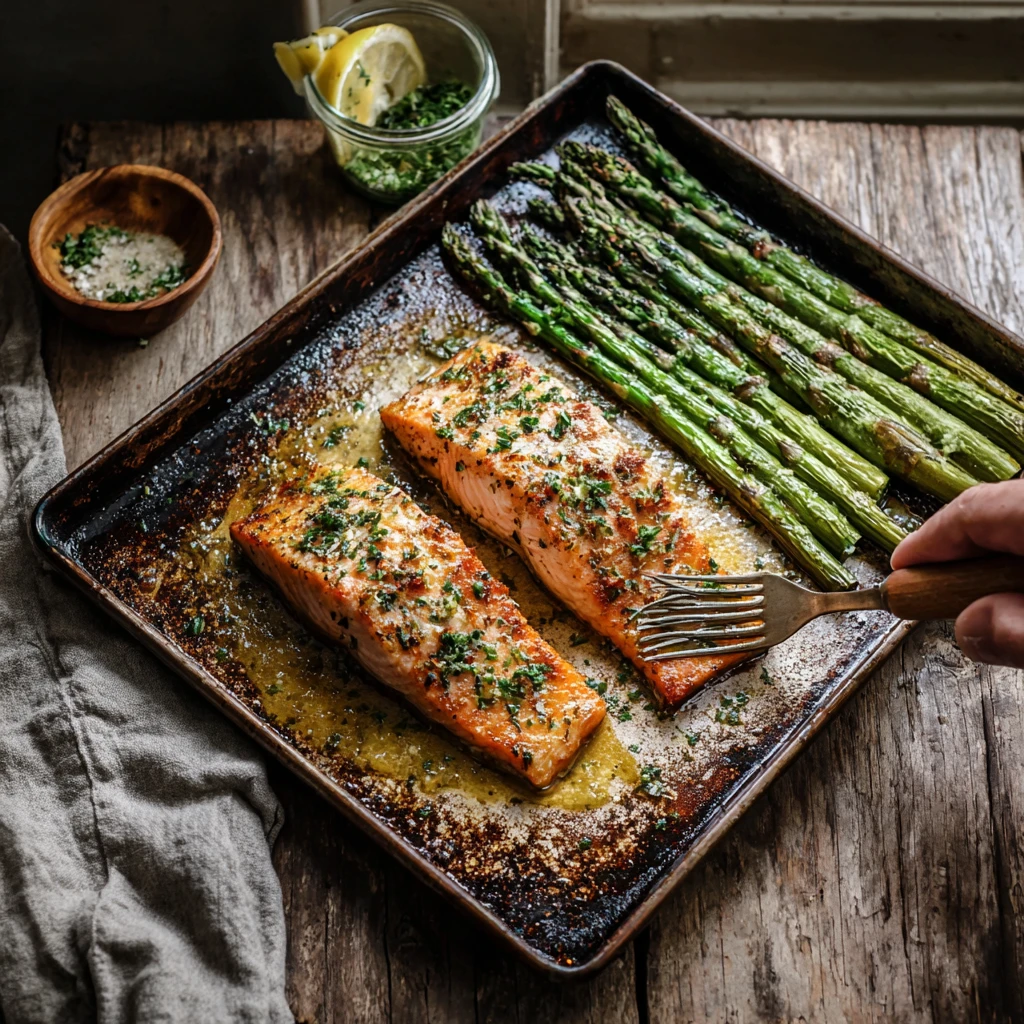 Sheetpan Garlic Butter Salmon Asparagus