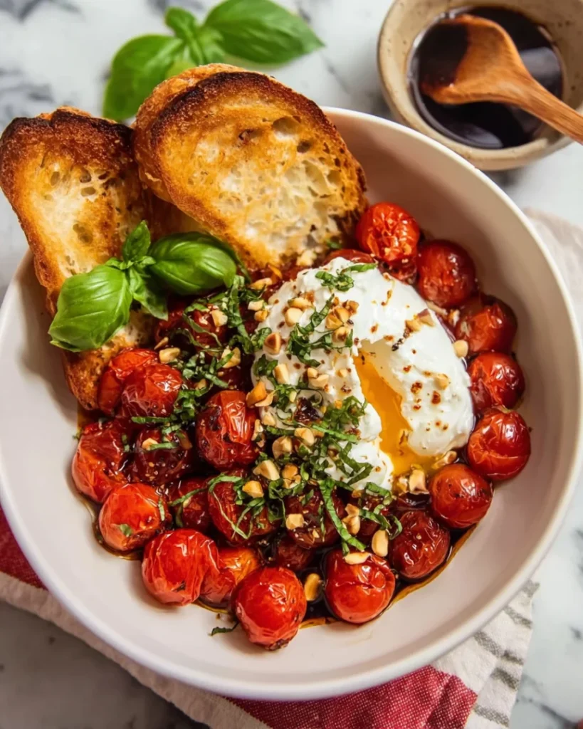 Grilled Cherry Tomato Caprese Salad with Crunchy Garlic Recipe