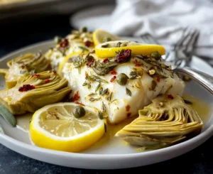 Roasted Halibut With Artichokes And Lemon