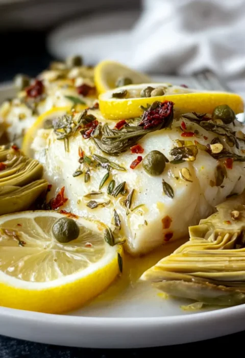 Roasted Halibut With Artichokes And Lemon