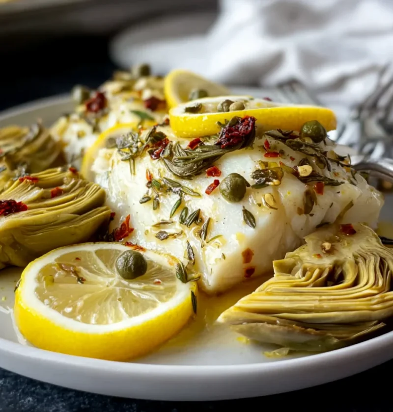Roasted Halibut With Artichokes And Lemon