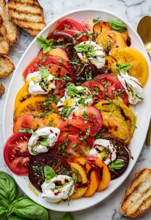 Tomato Peach Burrata Salad