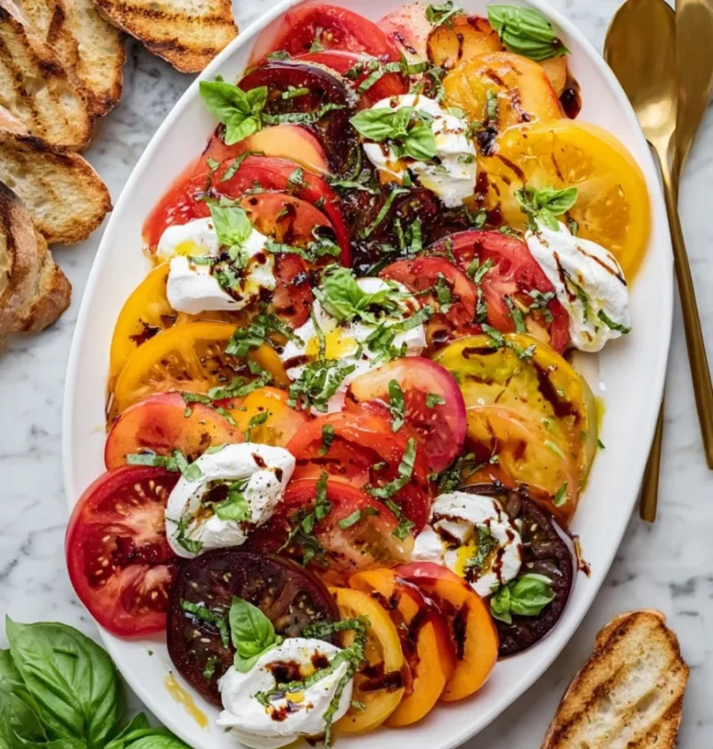 Tomato Peach Burrata Salad