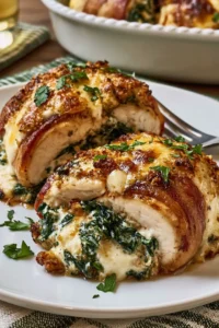 Cheesy Chicken Roll-Ups with Spinach and Turkey Bacon