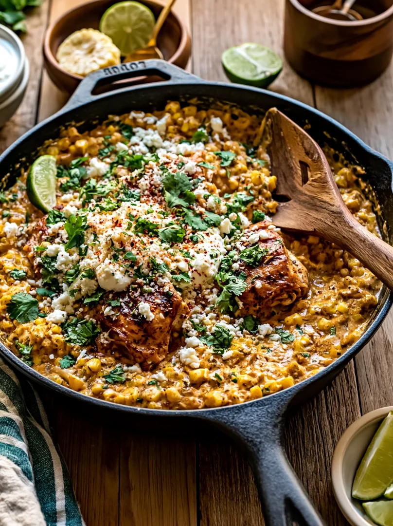 Creamy Street Corn Chicken Skillet (One-Pan Elote Chicken)