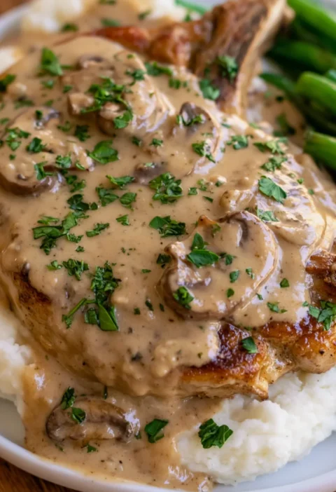 Crockpot Smothered Lamb Chops with Mushroom Gravy