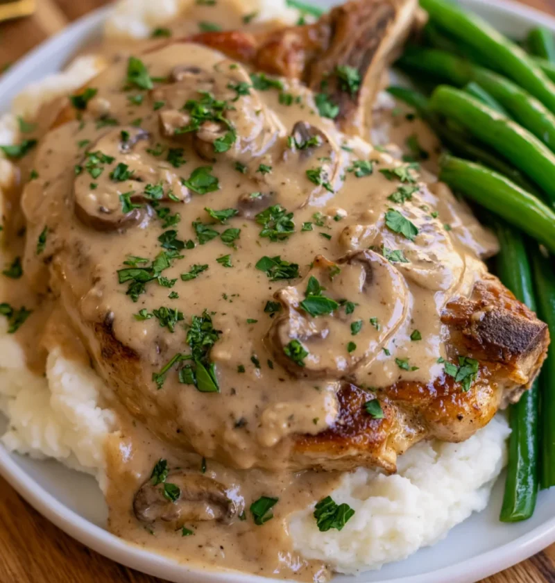 Crockpot Smothered Lamb Chops with Mushroom Gravy